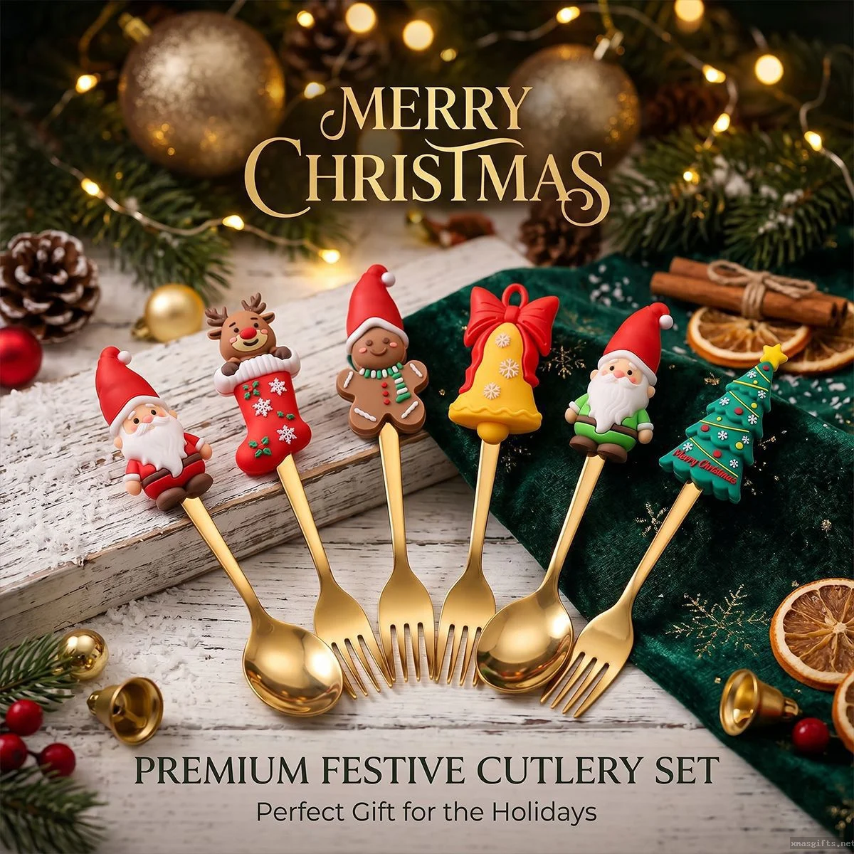 Set de cadeaux comprenant une cuillère à remuer en acier inoxydable pour le Père Noël – Cuillère à café et thé de Noël, décoration de table de Noël, cadeau idéal.