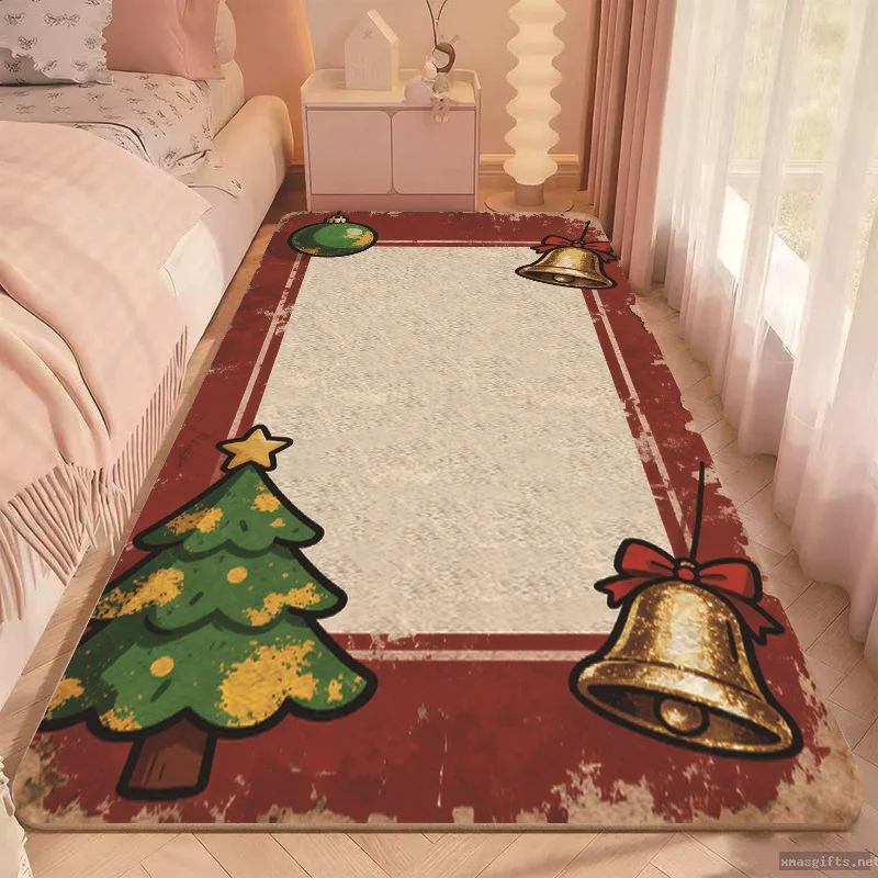 Washable Low Profile Christmas Tree Pattern Area Carpet Anti Skid Backing Bedroom Holiday Floor Mat