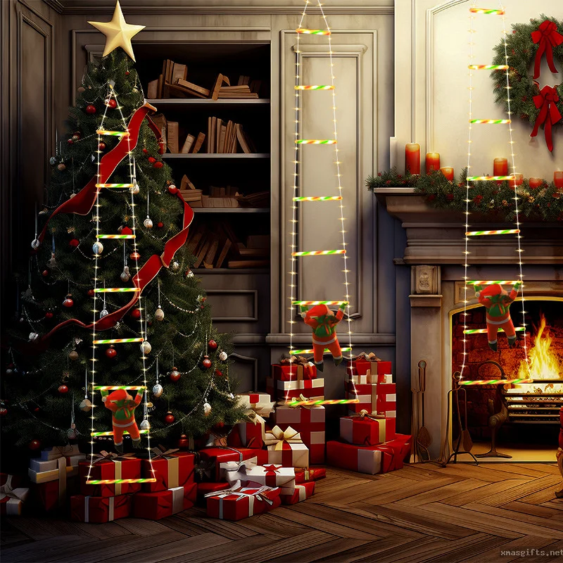 LED-Lichterkette in Santa-Claus-Treppenform – dekorative Festtagsbeleuchtung