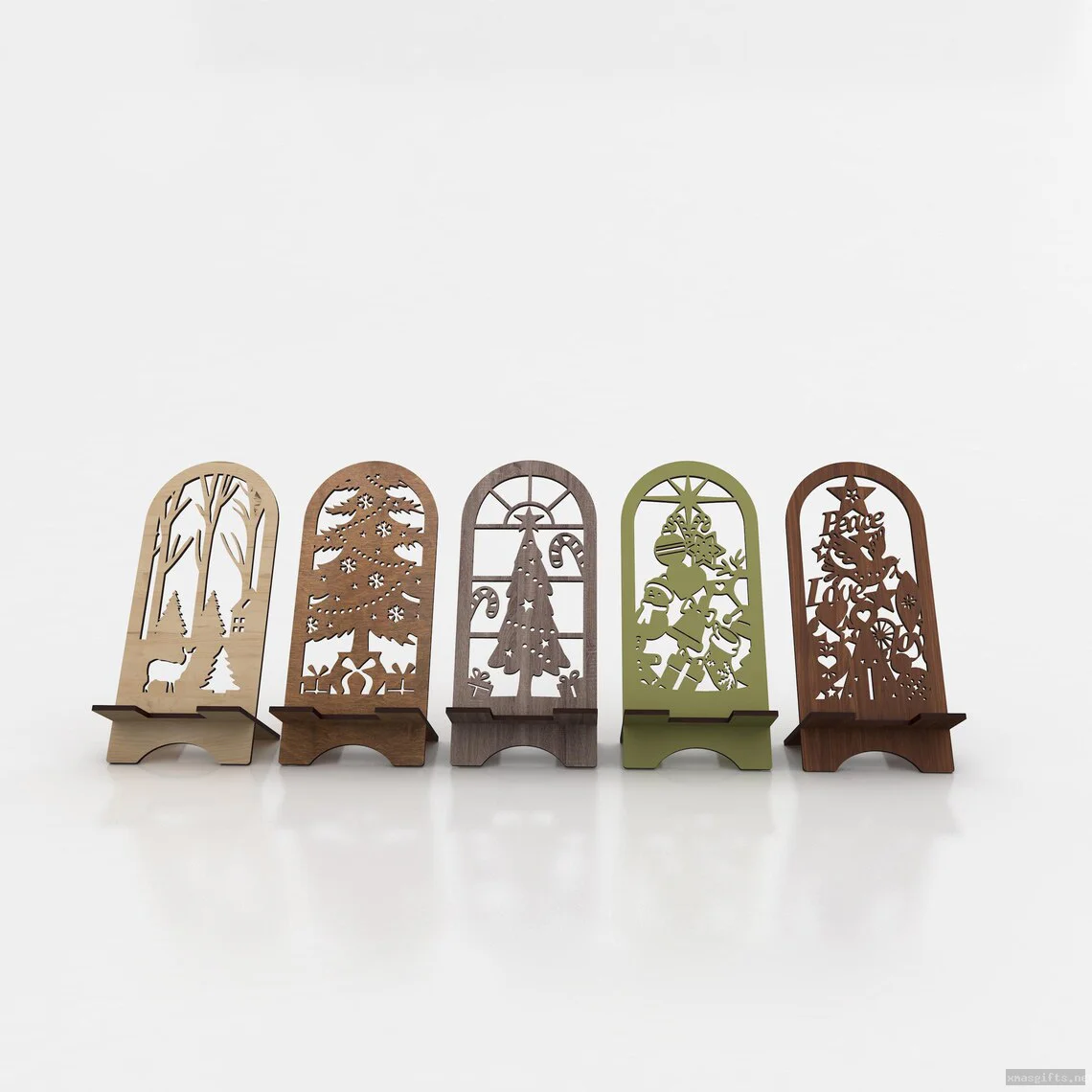Support de téléphone de Noël en bois sculpté rétro, support de bureau avec boîte cadeau