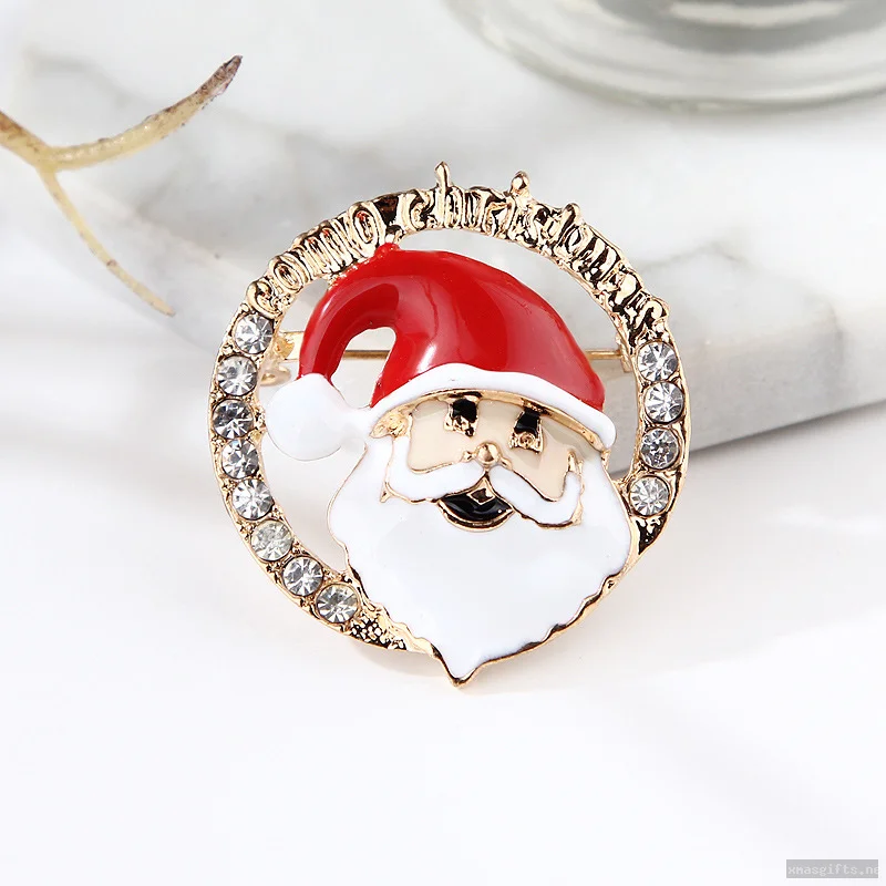 Round Rhinestone Santa Claus Brooches Sparkly Christmas Lapel Pin Jewelry