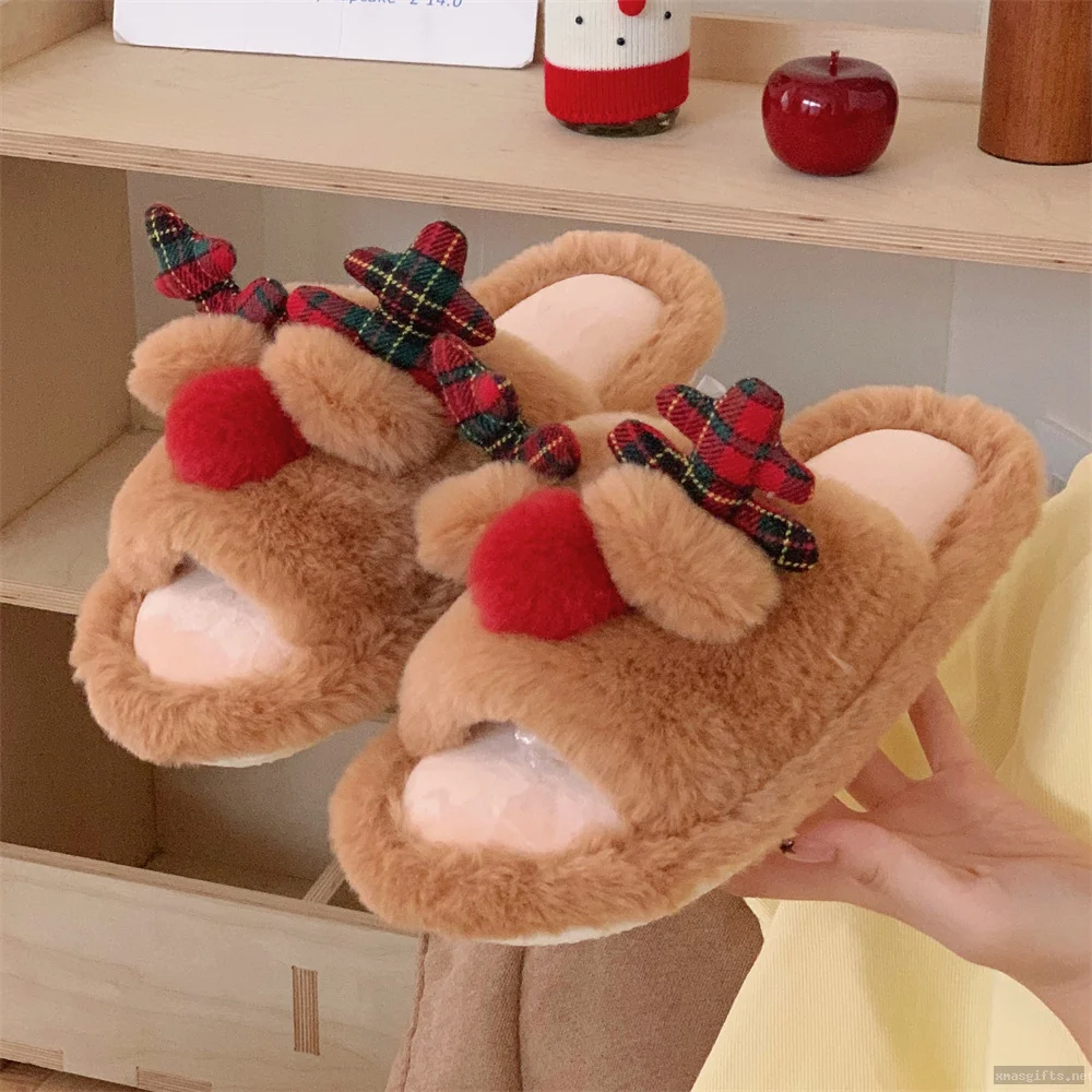 Soft Fleece Christmas Plush Slippers Warm Indoor Holiday Gift Slippers