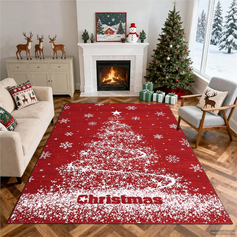 Antique Old Fashion Xmas Santa Pattern Washable Low Pile Rug Cozy Vintage Decor For Bedroom Indoor