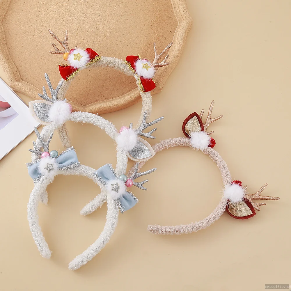 Headband de Noël à carreaux rouges et blancs avec des rennes – accessoire capillaire vintage pour festival d’hiver