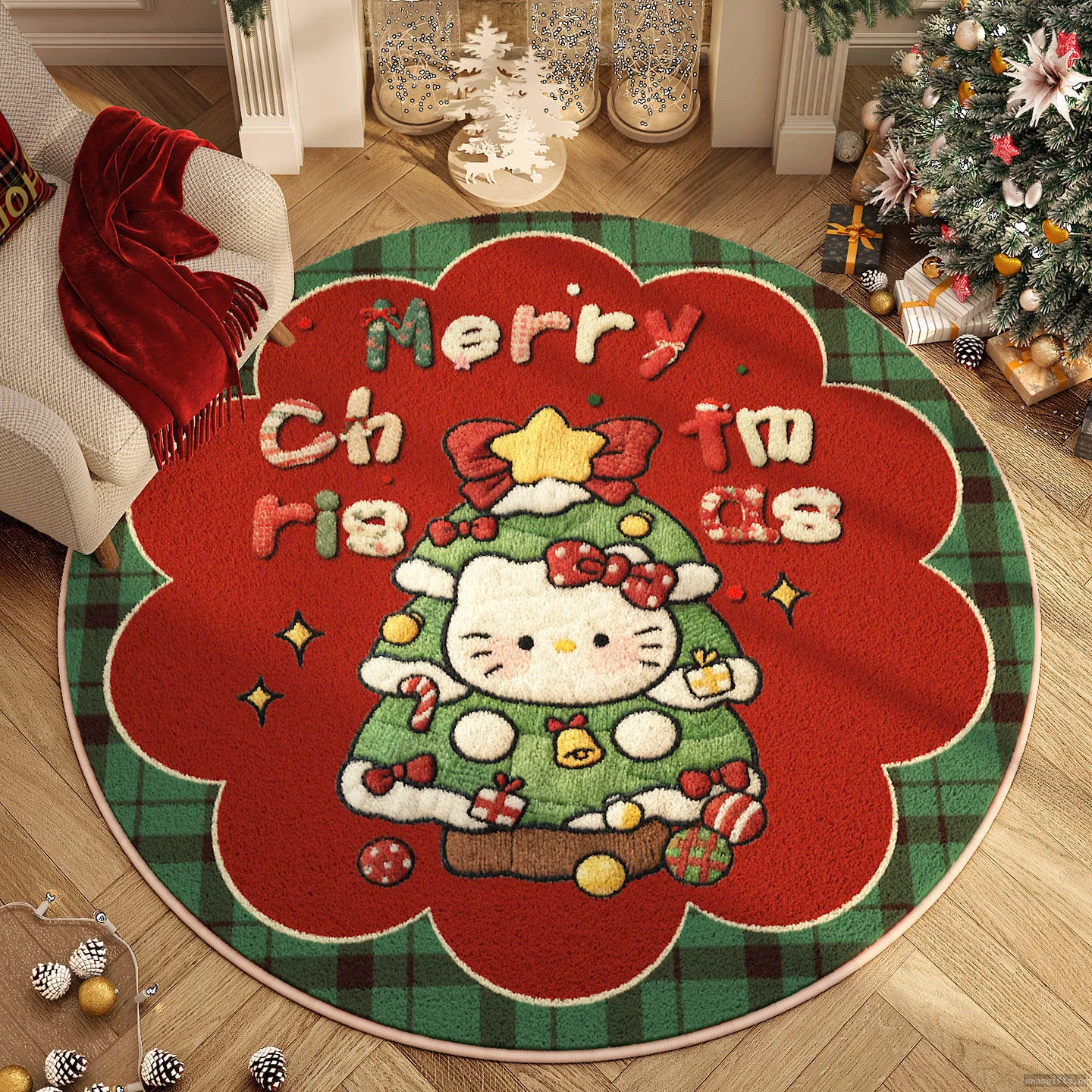 Cartoon Cute Christmas Tree With Rug Shock Absorb Soft Mat Kids Bedroom Xmas Floor Decor