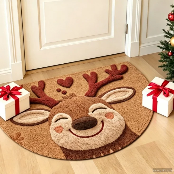 Neutral Tone Simple Christmas Elk Decor Lightweight Rug All Season Indoor Bedroom Xmas Floor Mat