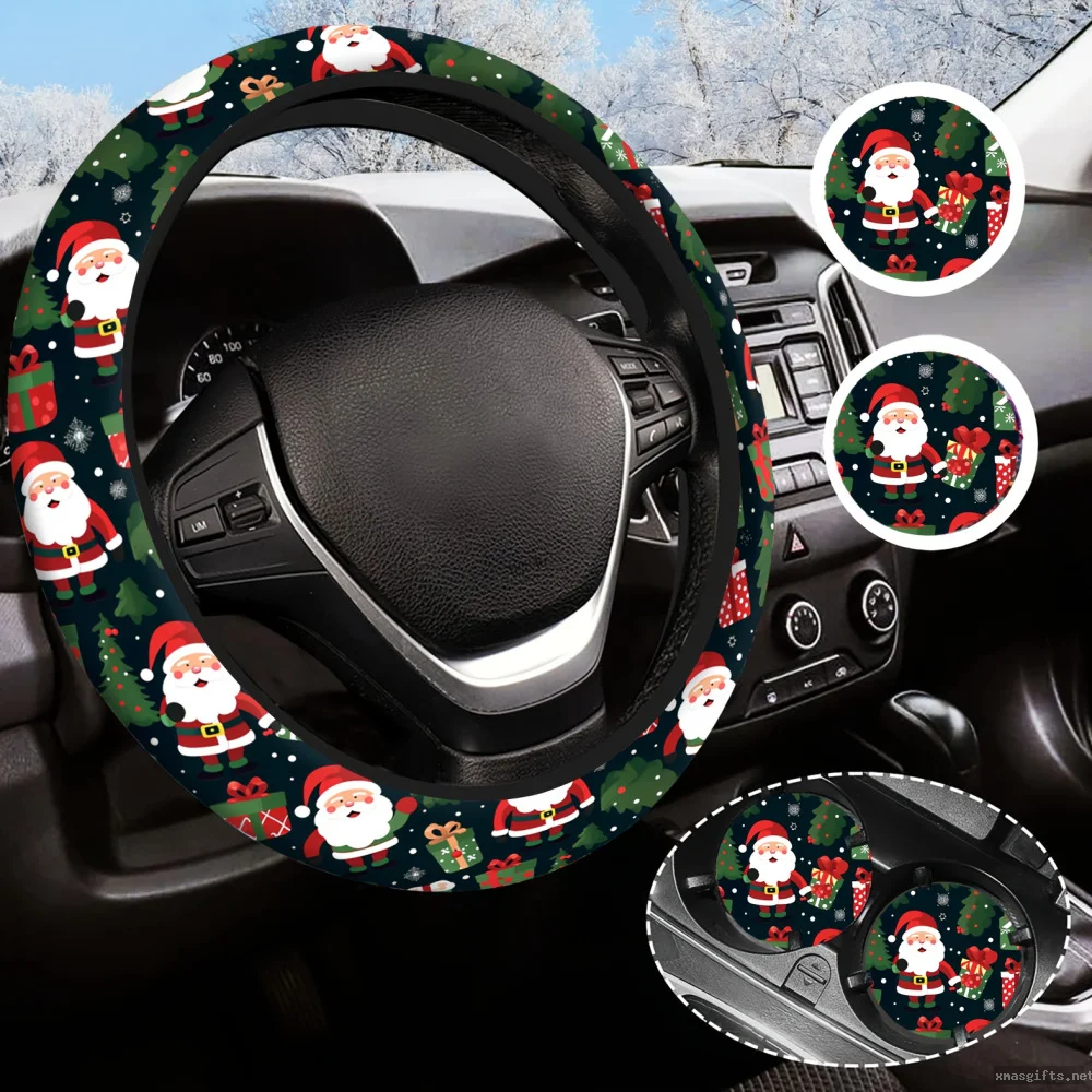Personalized Santa Pattern Car Steering Wheel Cover Xmas Auto Accessory