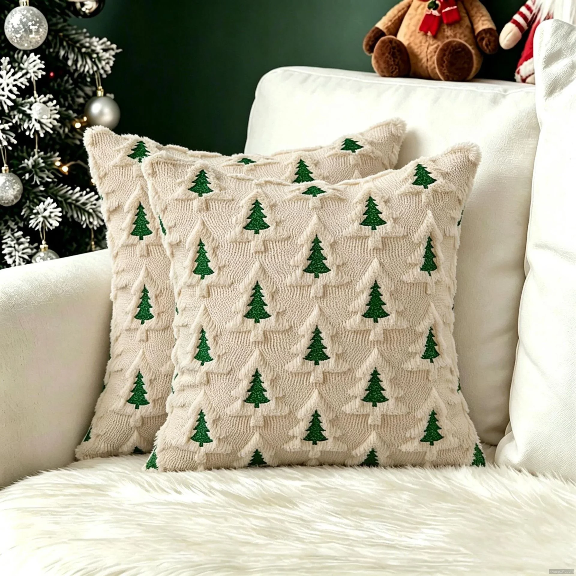 Festive Christmas Embroidery Pillow Cover Printed Design Cushion Bedroom Ornament
