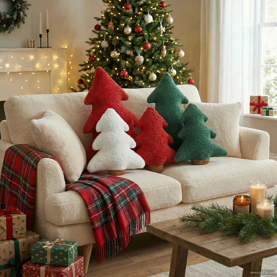 Christmas Tree Pillow Cushion, Xmas Tree Shaped Throw Pillow Home Christmas Decor Ornament