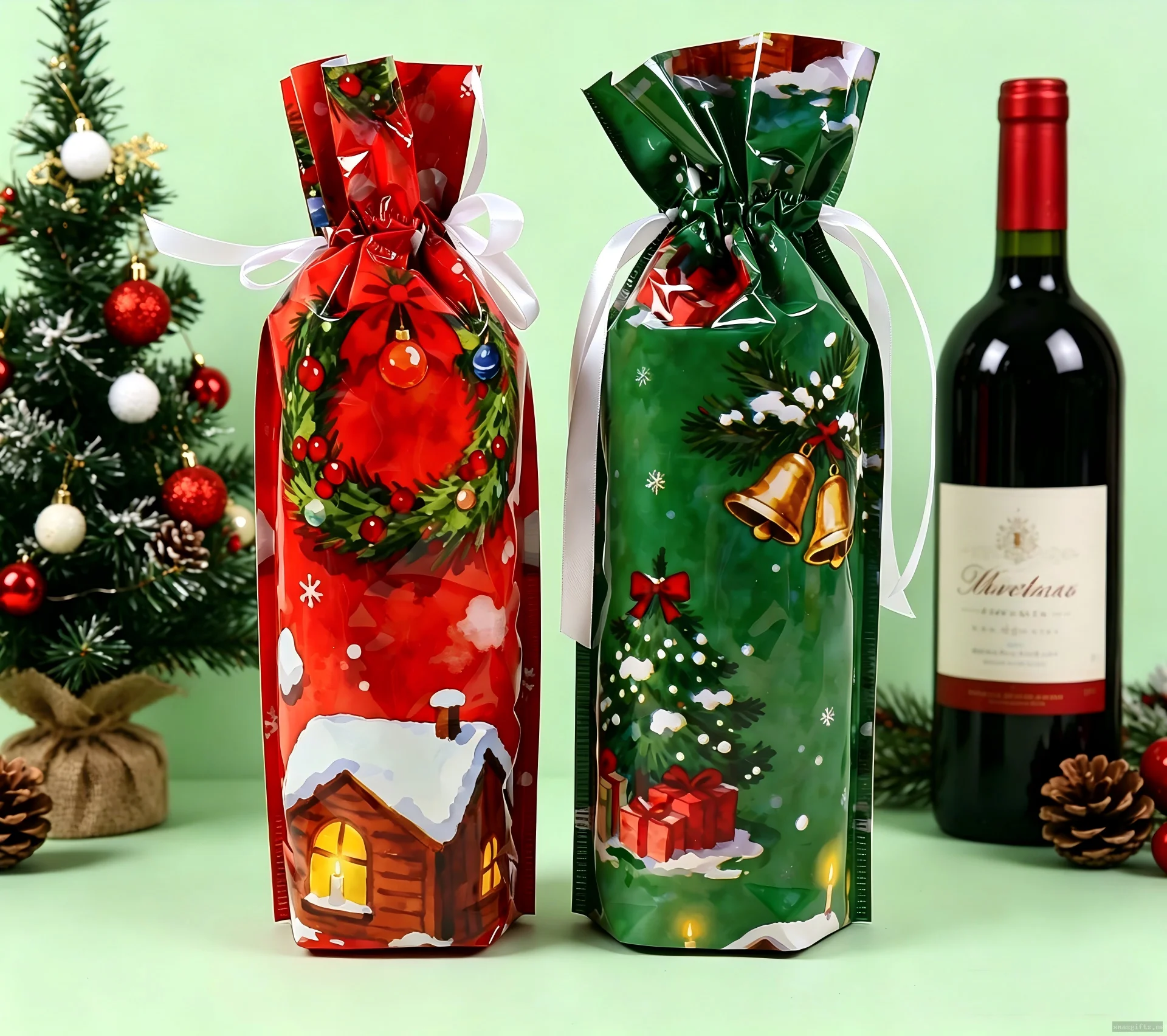 Christmas Wine Bottle Gift Bag, Festive Decorative Wine Packaging Pouch Wholesale