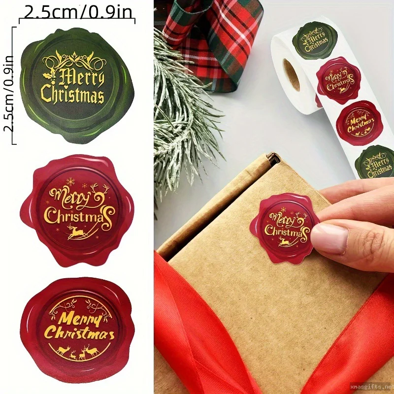 Custom 2.5cm Red Christmas Gift Roll Stickers, 500pcs/Roll Holiday Sealing Labels Wholesale