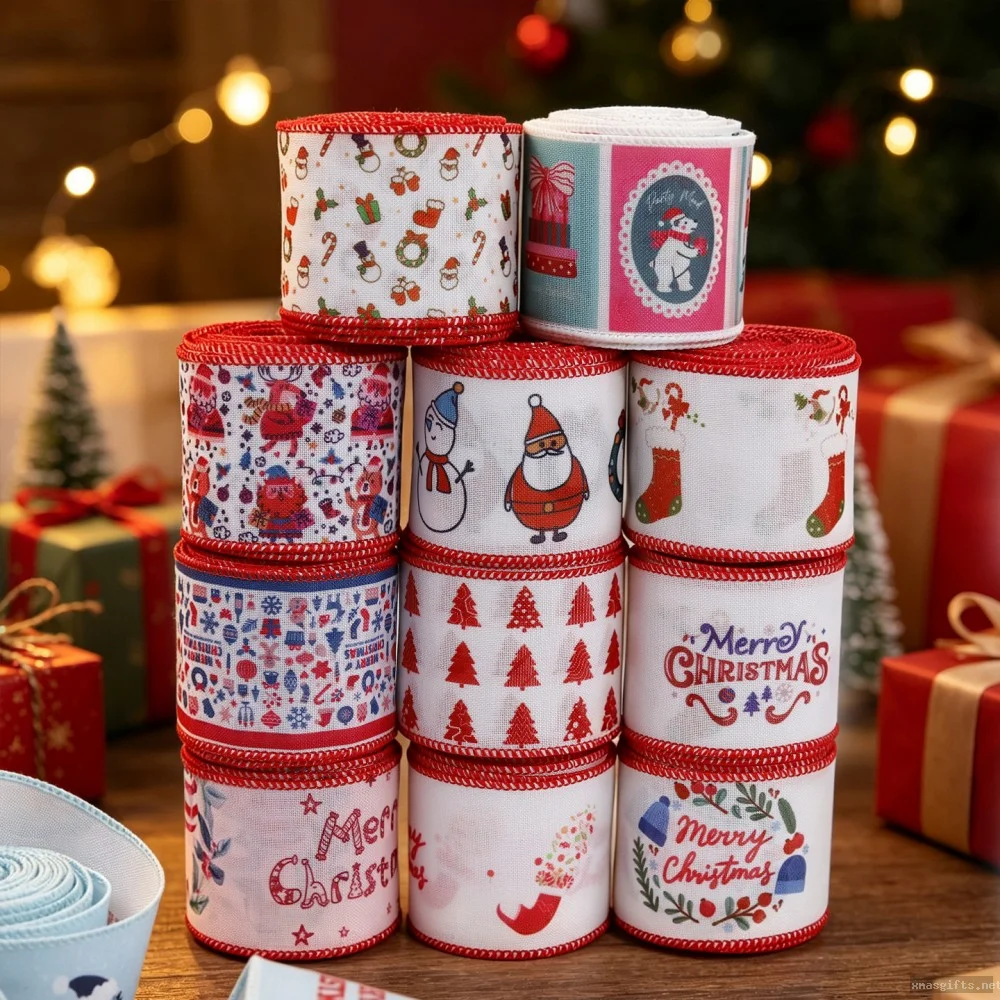 Custom 6.3cm Printed Christmas Ribbon, Xmas Bow Tree & Gift Wrapping Decor
