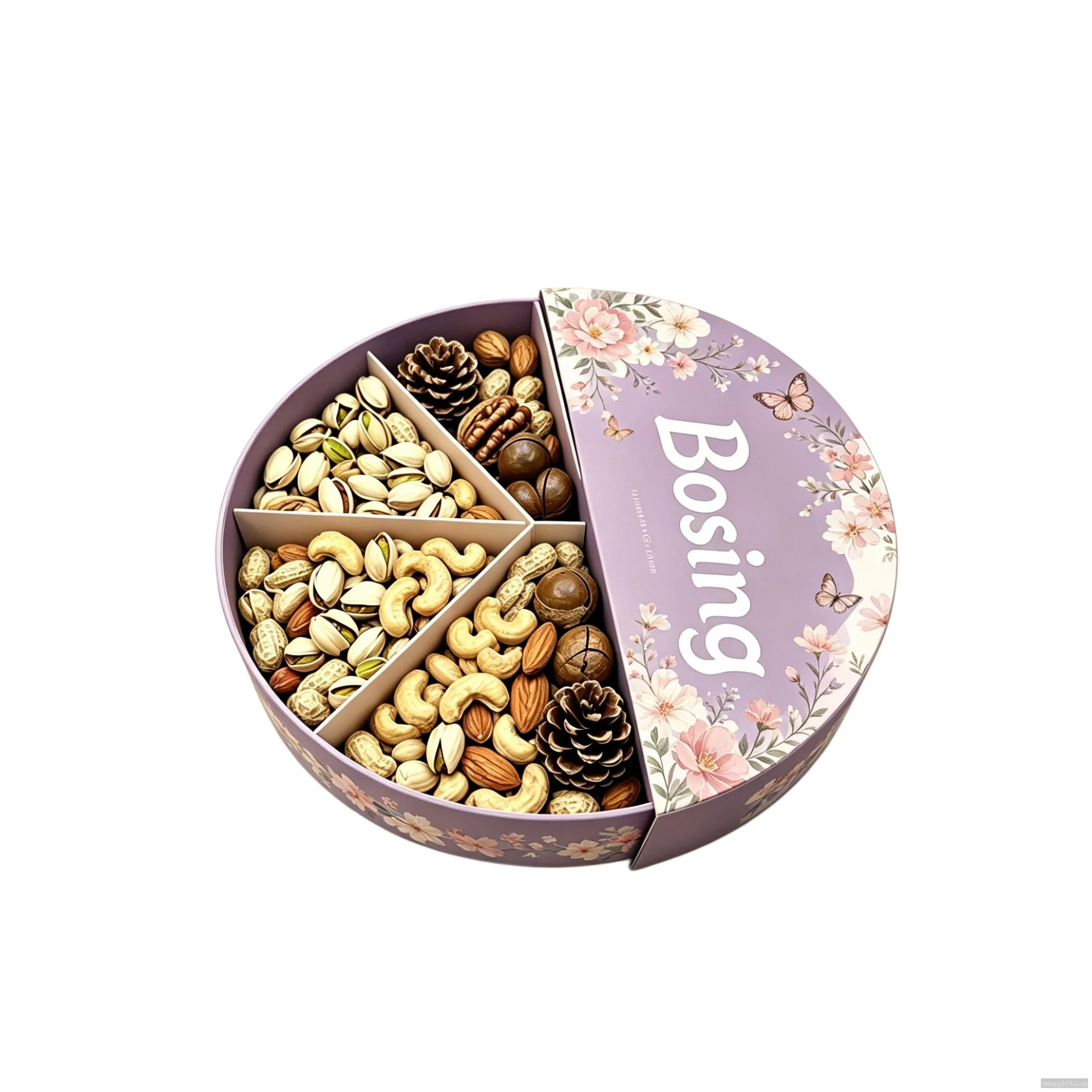Custom Divided Round Christmas Gift Box, Christmas Eve Candy Nut Compartment Packaging Box Wholesale