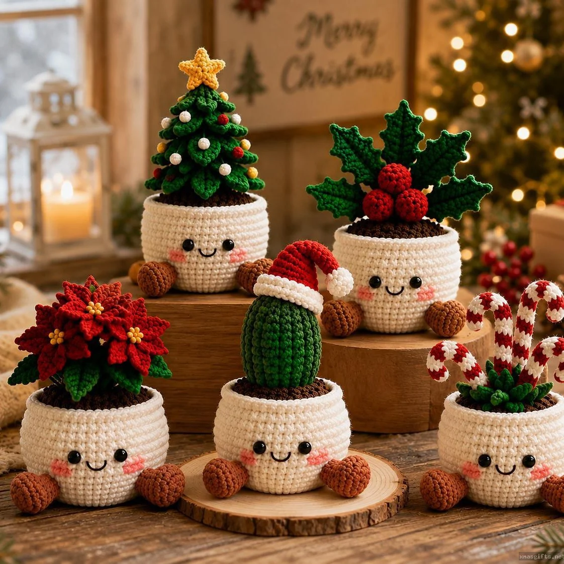 Custom Handmade Crochet Smiley Plant Pot, Knit Small Feet Pot Christmas Tabletop Decoration