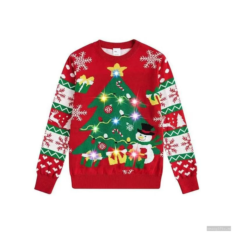 Custom LED Light-Up Christmas Ugly Sweater, Women Men Acrylic Knit Holiday Party Jumper