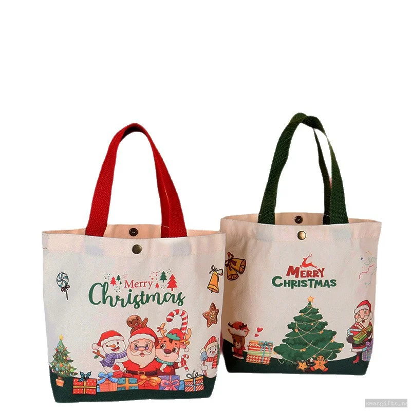 Custom Logo Christmas Eco Friendly Reuseable Canvas Tote Bag, Holiday Gift Shopping Bag Wholesale