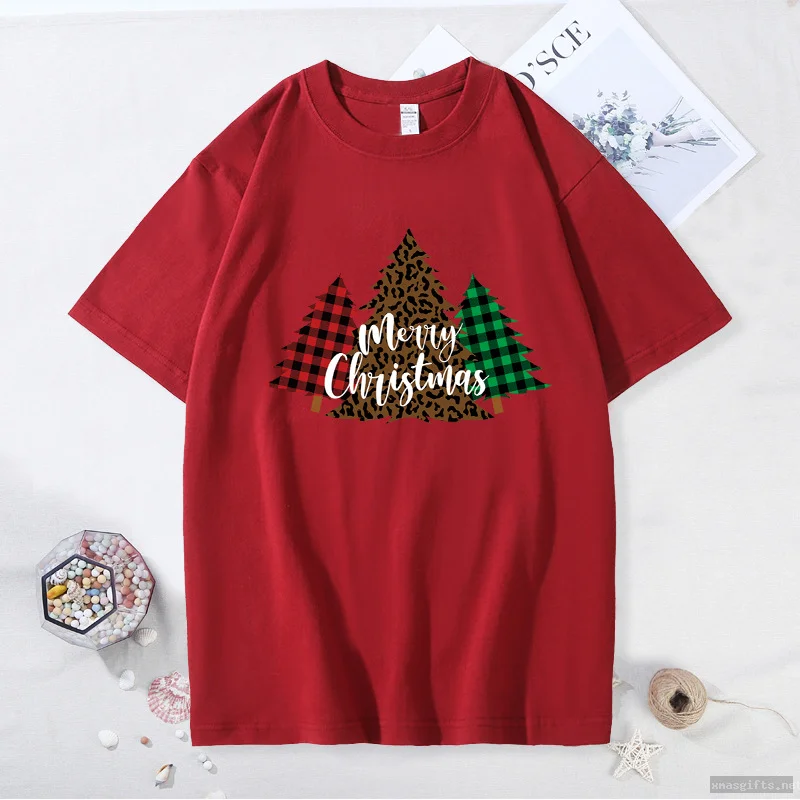 Custom Men Short‑sleeve Christmas T‑shirt, Cotton Casual Party Tee With Merry‑Christmas Print