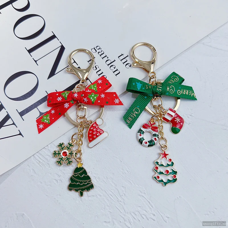 Custom Metal Xmas Tree Bow Knot Keychain, Car & Bag Charm