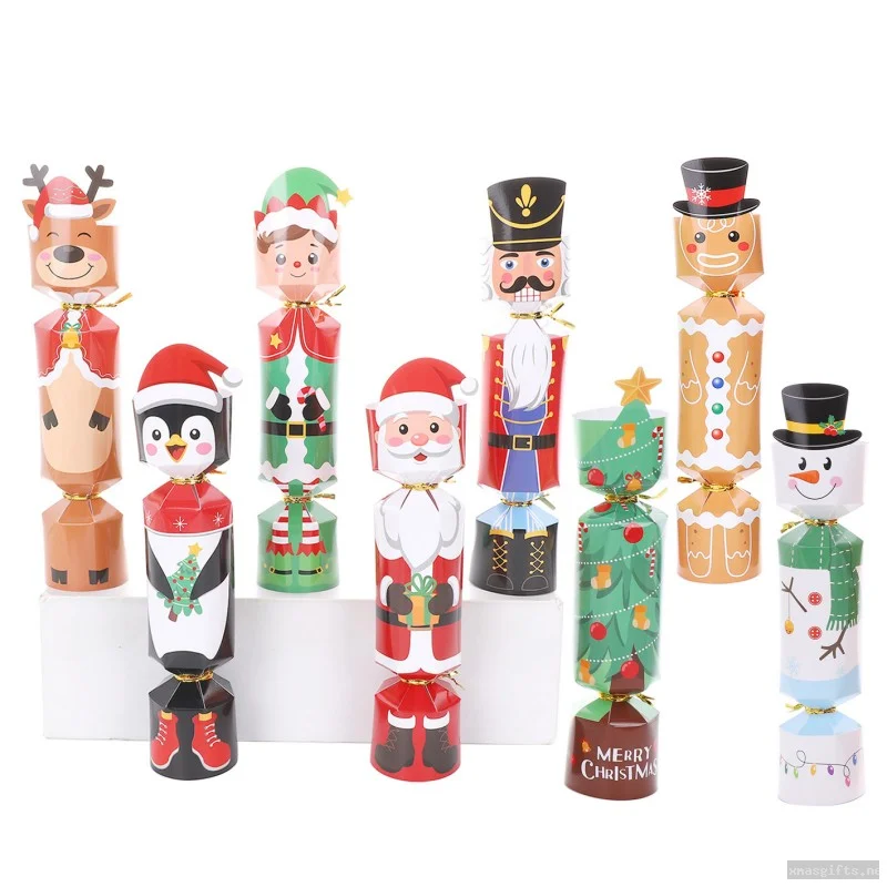 24pcs/set Cartoon Printed Pull‑type Christmas  Cracker Candy Box, Xmas Party Cylinder Gift Container
