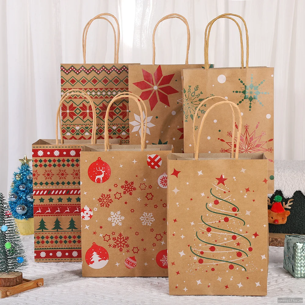 Custom  Printing Christmas Gift  KraftBags, Cartoon Santa Print Party Favor Treat Bags Wholesale