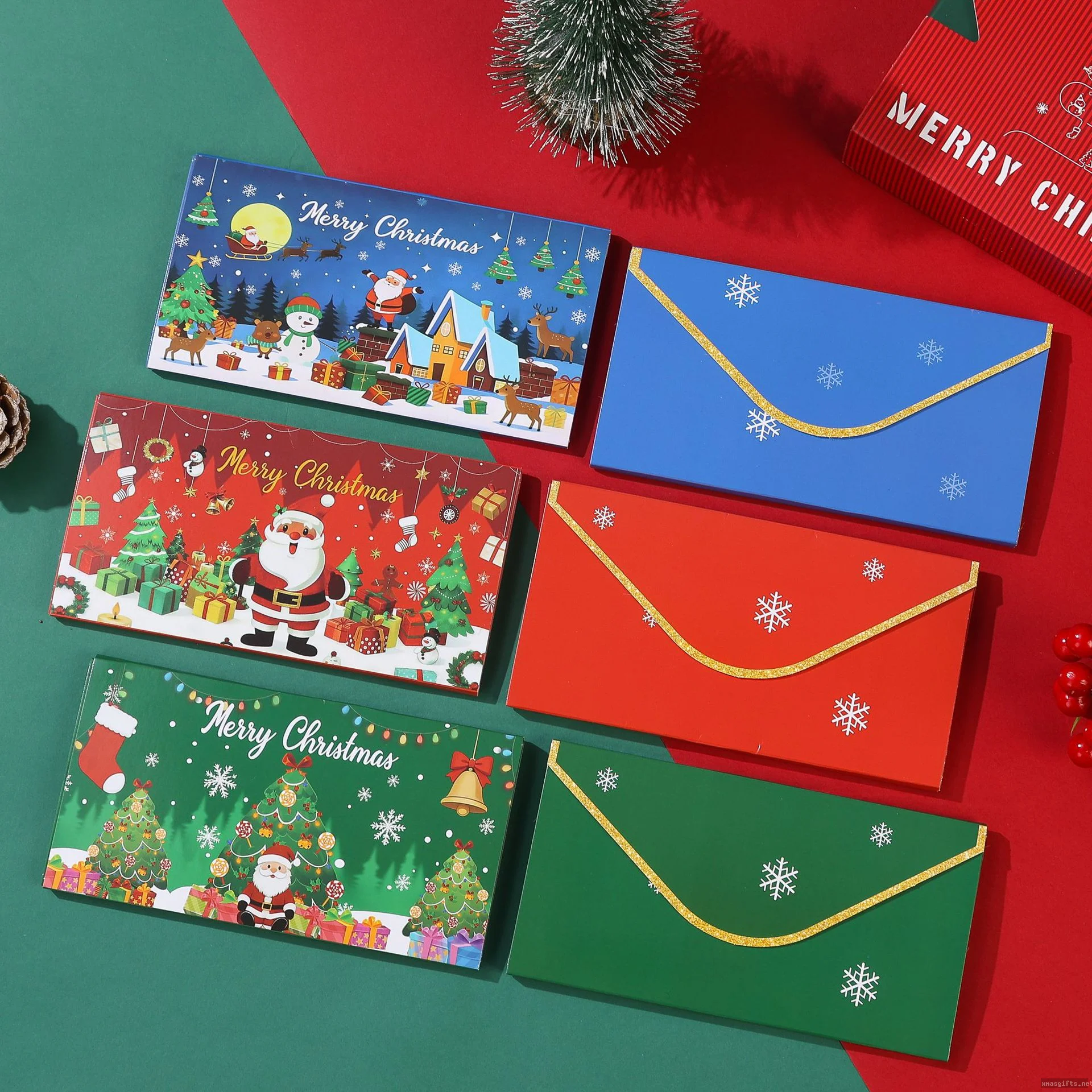 Custom Santa 6-Slot Foldable Christmas Money Envelope, Xmas Surprise Gift Dollar Holder