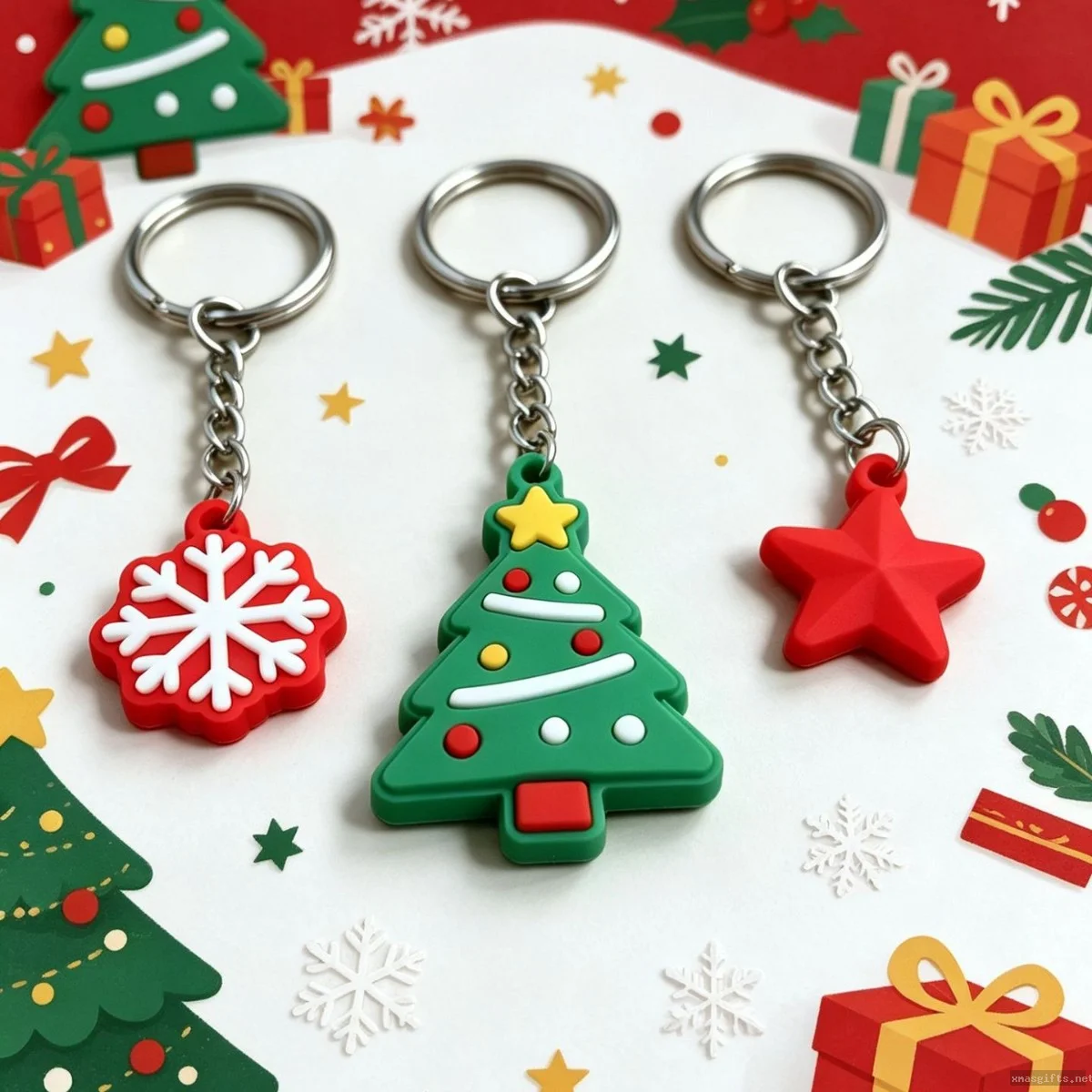 Custom Xmas Promotional Gift PVC Keychain, OEM Shape Size Cartoon Bag Charm Christmas Decor Giveaways