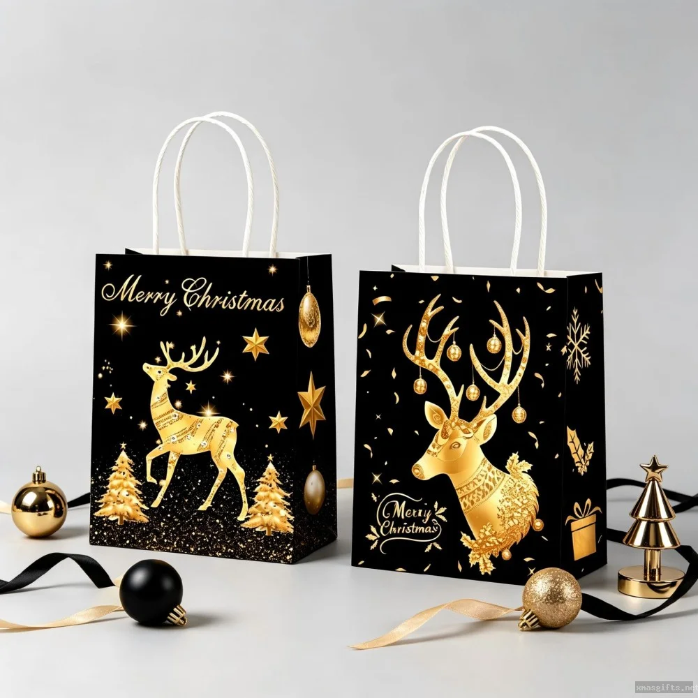 Sacs cadeaux en papier kraft doré personnalisés pour Noël – Emballages portables en vrac pour les faveurs de fête