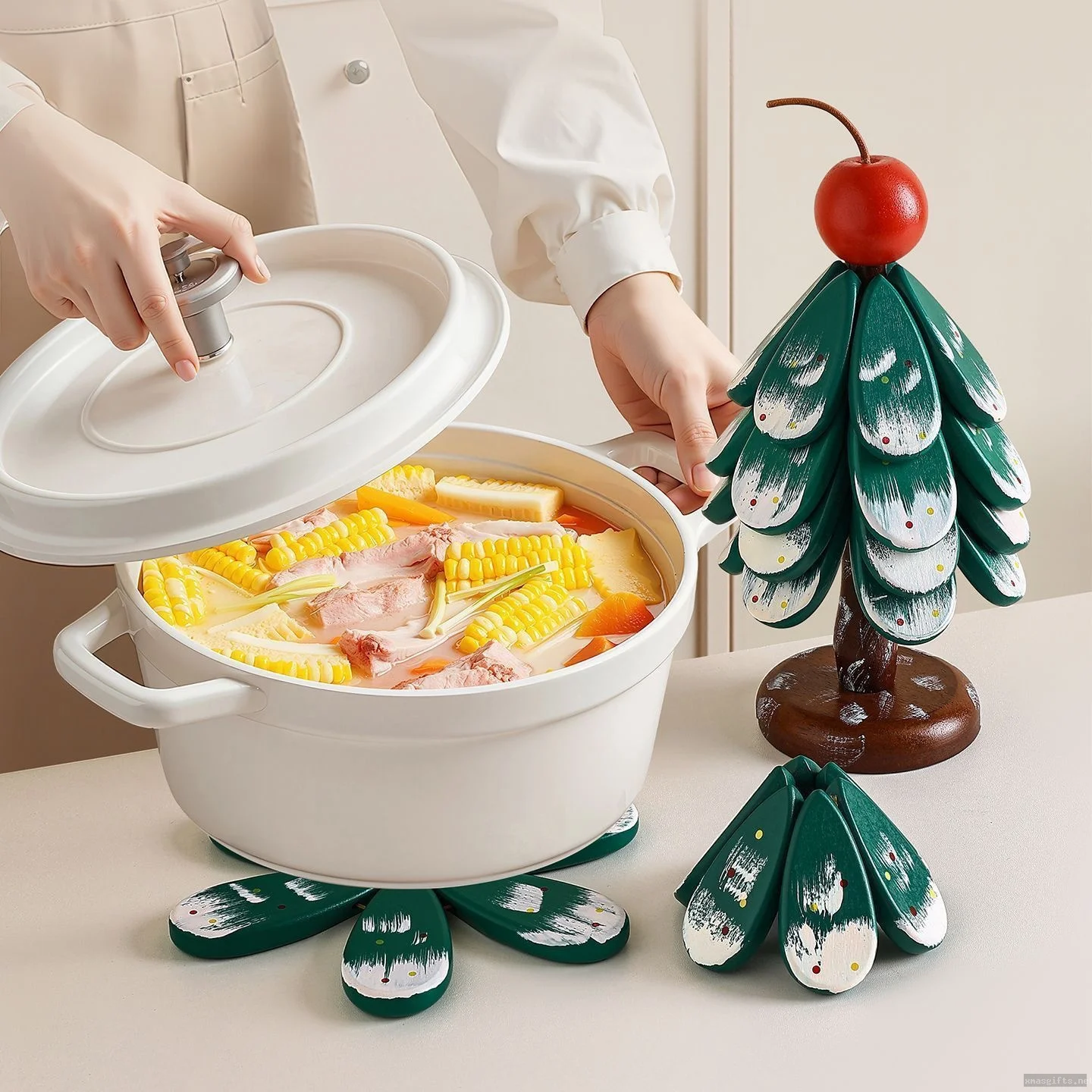 Detachable Wooden Christmas Tree Coaster Set, Mini Xmas Tabletop Decor Heat Insulation Cup Mat Wholesale
