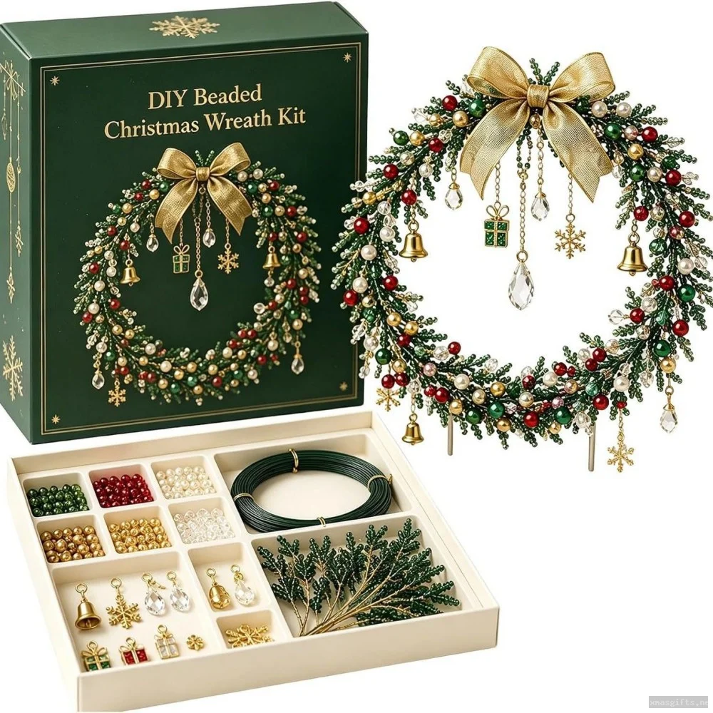 DIY Beaded Christmas Wreath Kit Holiday Handcraft Decoration Set