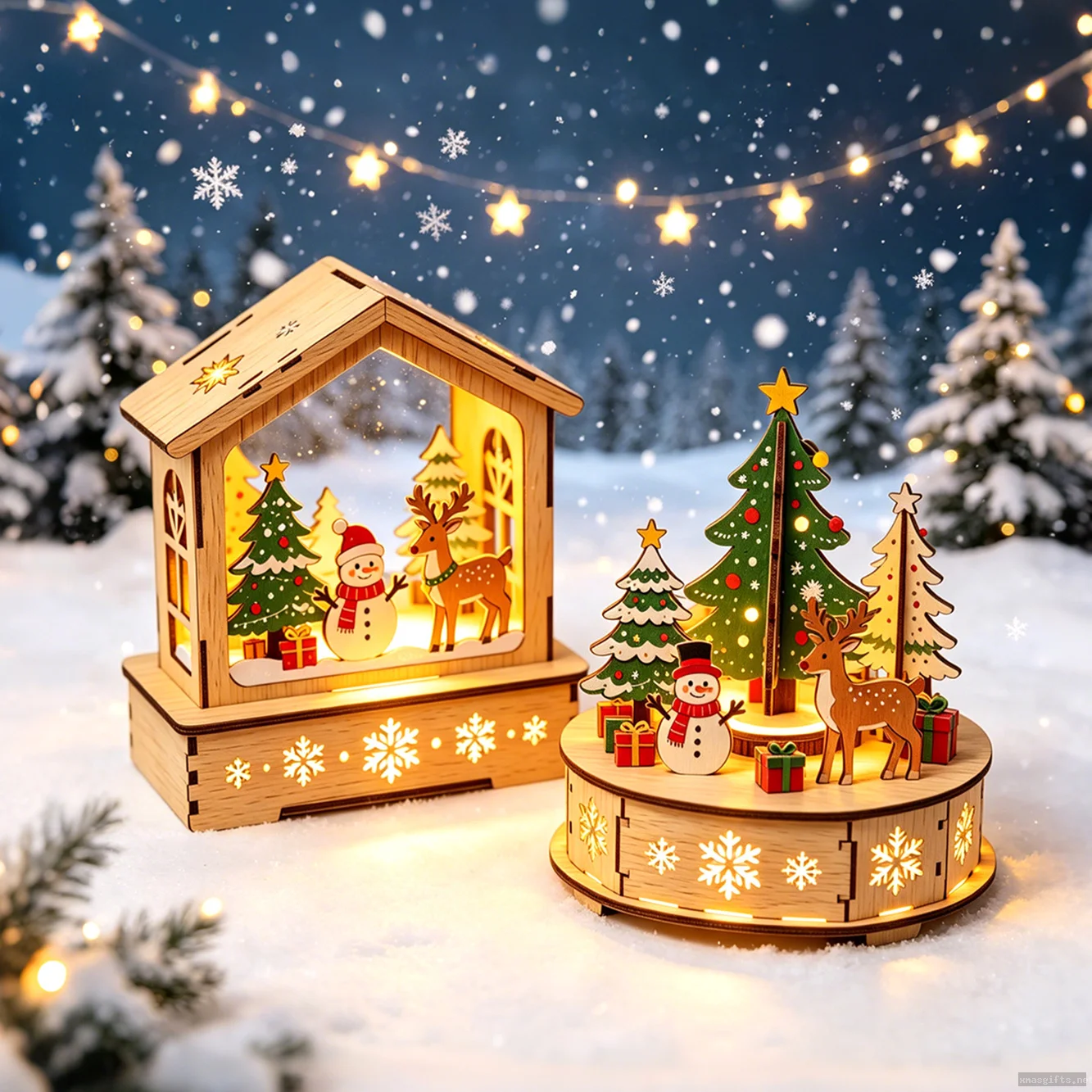 DIY Wooden Light‑up Christmas Mini‑House LED Cabin Desktop Decor Kids Gift Wholesale