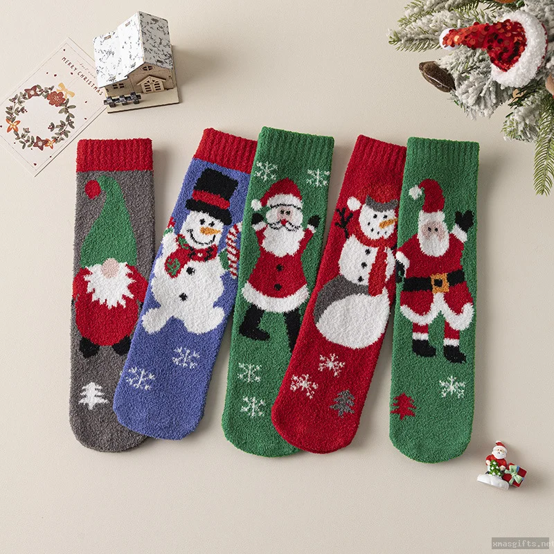 Zweifarbige Flauschsocken für Frauen – Weihnachtliche Knöchelsocken, dicke wärmende Winterskisocken, im Großhandel erhältlich