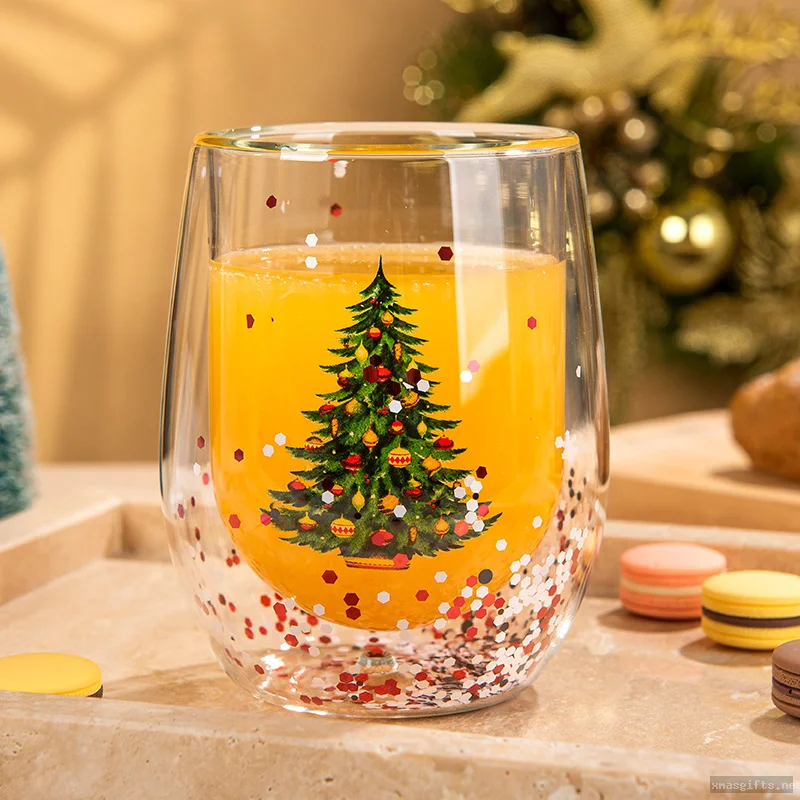 Double Wall Borosilicate Glass Christmas Coffee Mug | Custom Logo Wholesale Office Cup