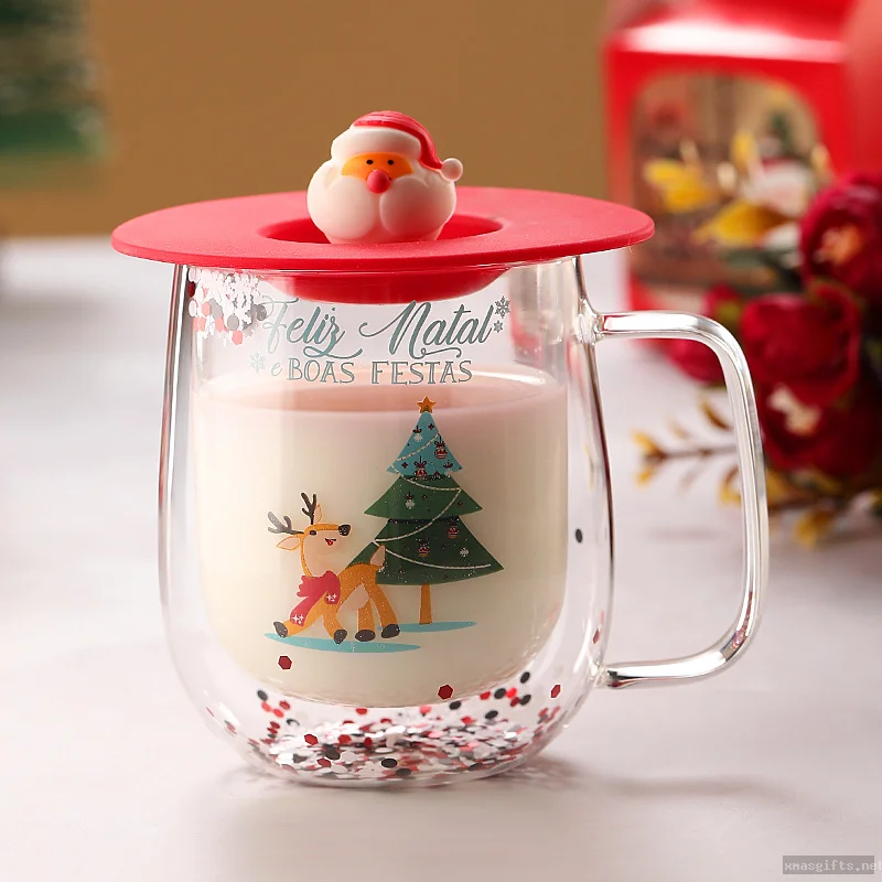 Double Wall Insulated Snowman Christmas Glass Coffee Mug With Lid | Custom Wholesale Cup