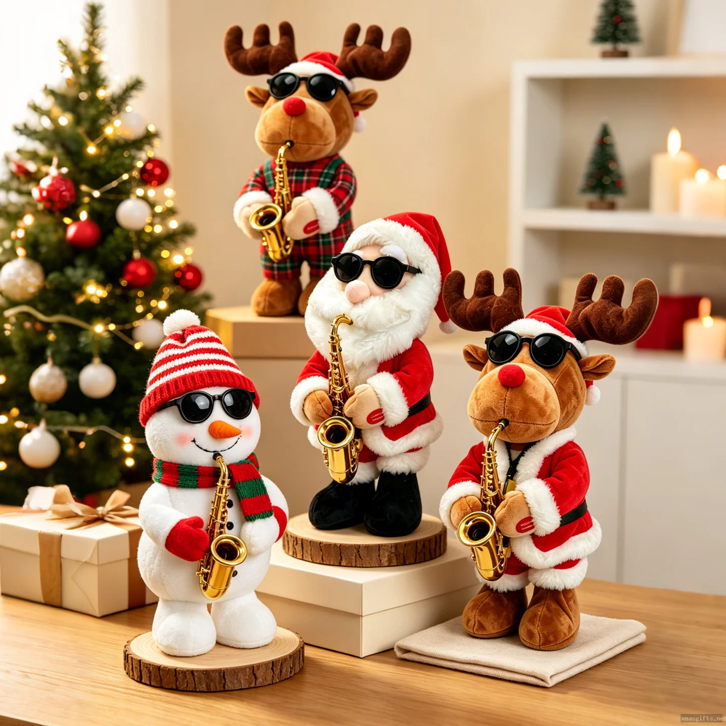 Electric Plush Santa & Reindeer Toy, Musical Dancing Saxophone Christmas Decoration Gift