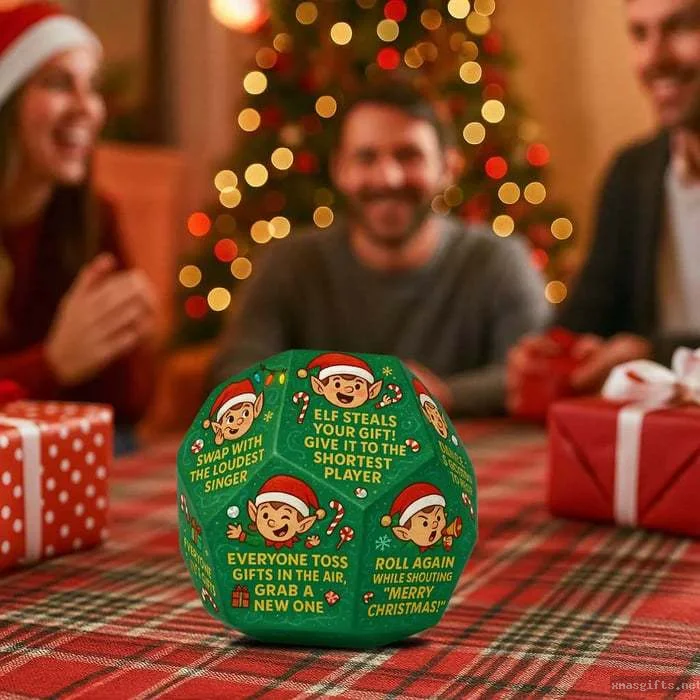 Les dés de la boule du chaos des elfes, dés pour le jeu d’échange de cadeaux de Noël lors des fêtes familiales.