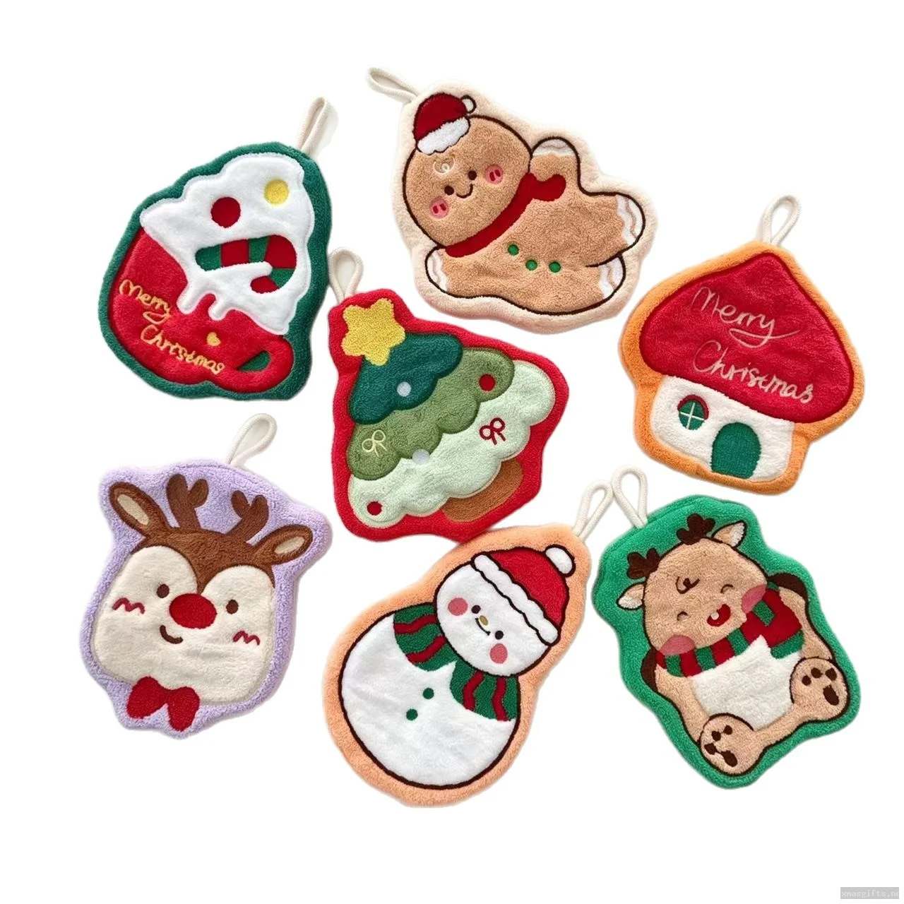 Logo-Stickerei Hängendes Korallen-Fleece-Weihnachtstuch, Weihnachtsbaum Schneemann Küchen- und Badezimmer-Wischtuch Großhandel