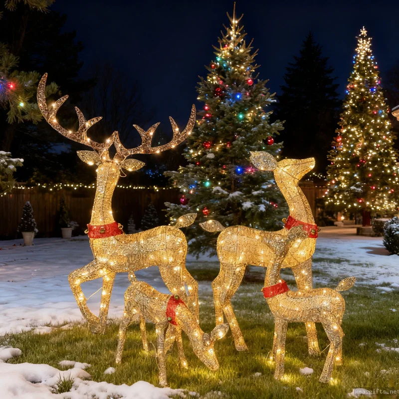 4er-Pack abnehmbarer LED-beleuchteter künstlicher Rentier-Statuen – Dekorative Weihnachtsdekorationen