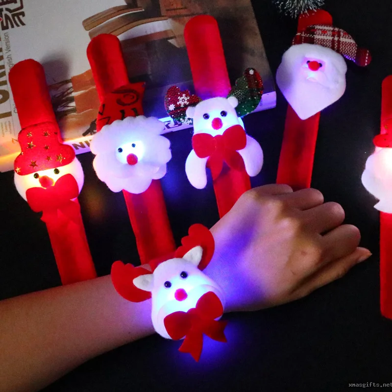 LED Light Up Christmas Slap Bracelets, Santa Snap Wristband Kids Holiday Gift Toys Wholesale