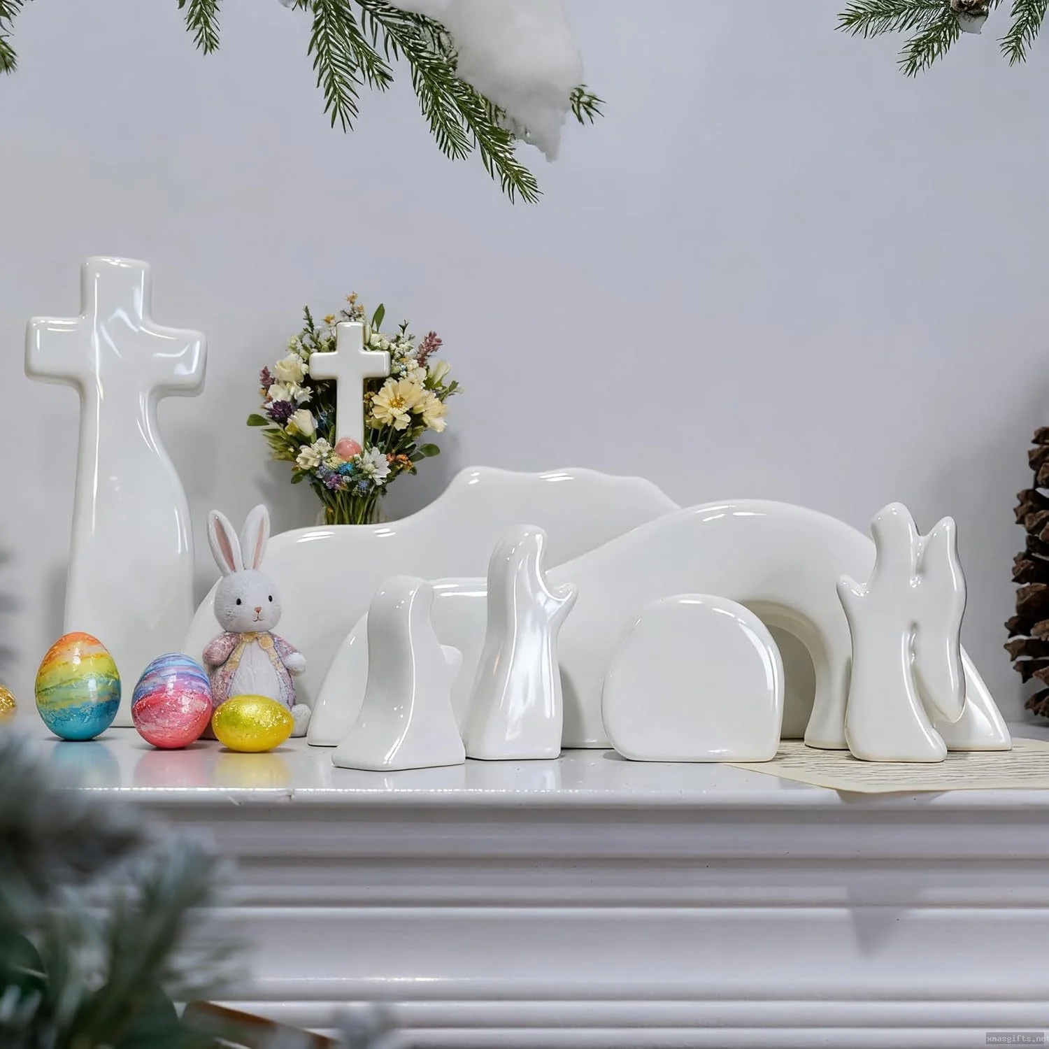 Mini Wood Nativity Scene Statue Kit, Cross‑Style Christmas Easter Tabletop Decor