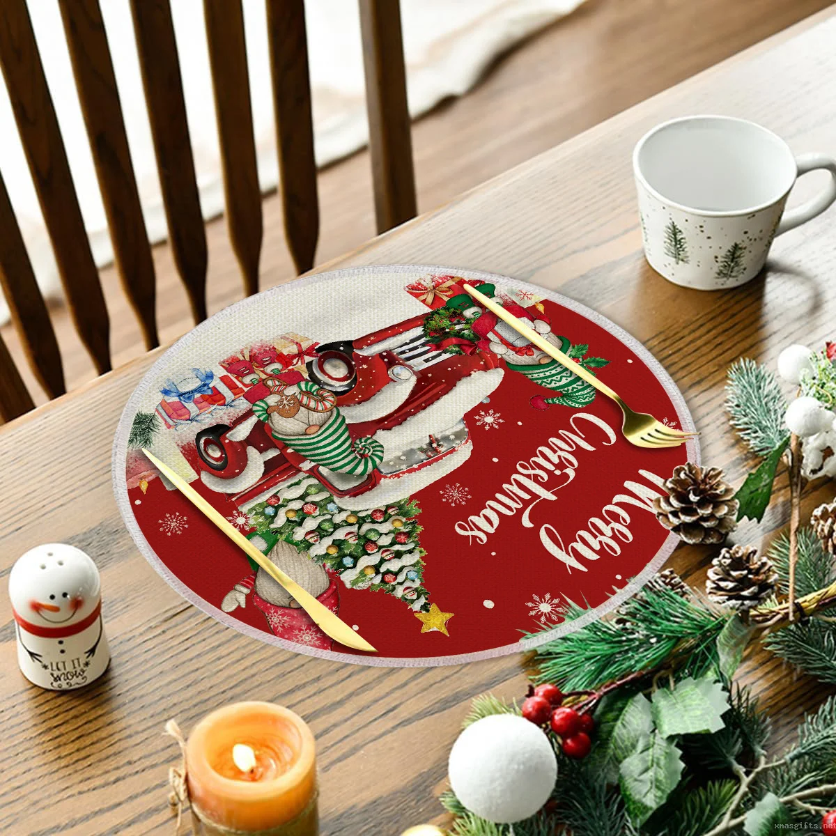 New 35.5CM Linen Christmas Table Mat, Simple Stainproof Heat Resistant Western Dining Placemat For Restaurant Xmas Decor