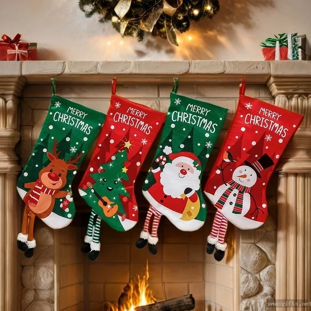 New Polyster Snowman Christmas Stocking, Hanging Gift Sack For Tree & Fireplace Decor Wholesale