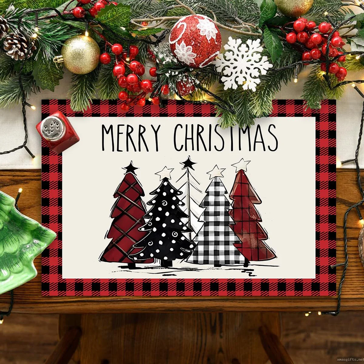 Polyester Christmas Tree Placemat Set, Stain Resistant Heat Insulation Table Mats Xmas Party Decor Wholesale