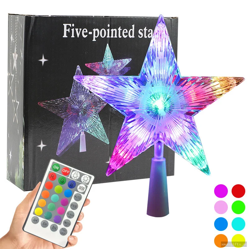 RC Control LED Iridescent Star Tree Topper, Christmas Window & Mall Counter Decor Light Up Star