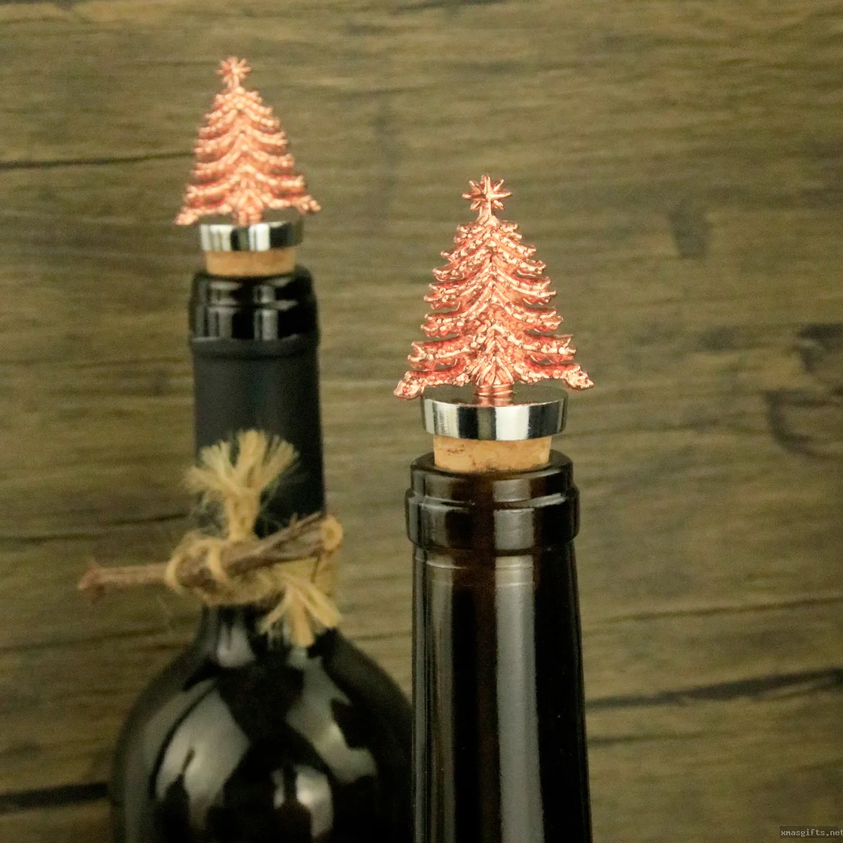 Rose Gold 3D Star Christmas Tree Wine Stopper, Rustic Farmhouse Xmas Table Decor & Winter Wedding Mini Favor Gift