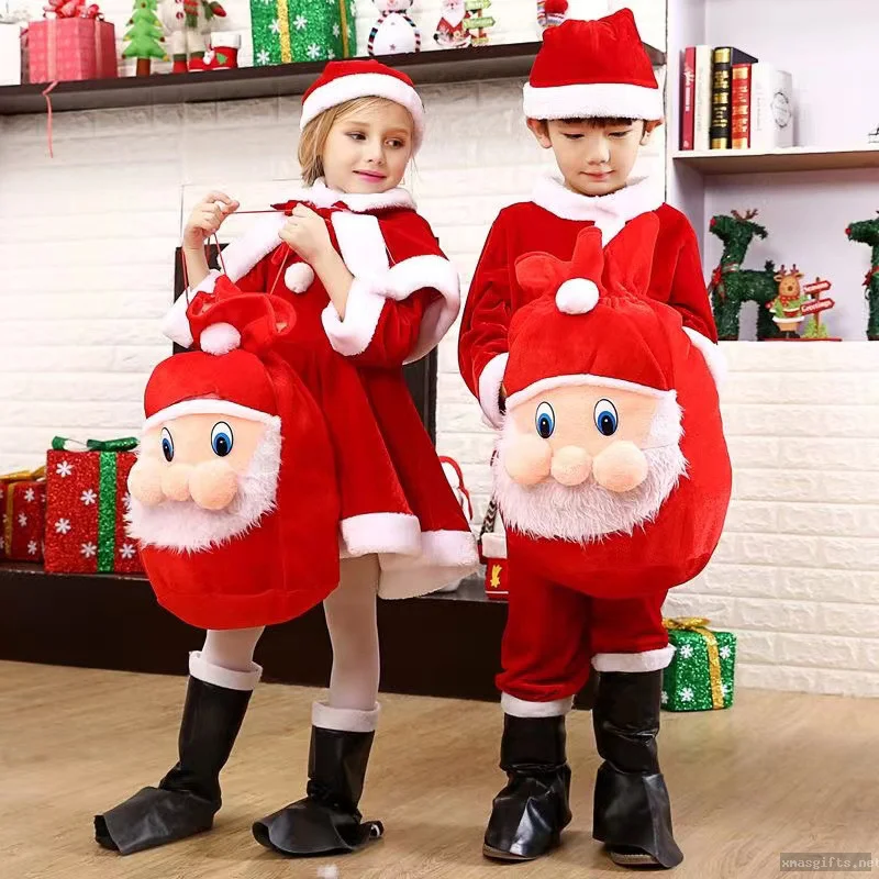 Velvet Santa Gift Backpack Bag, Smiley Santa Sack Christmas Decor Holiday Present Storage Bag
