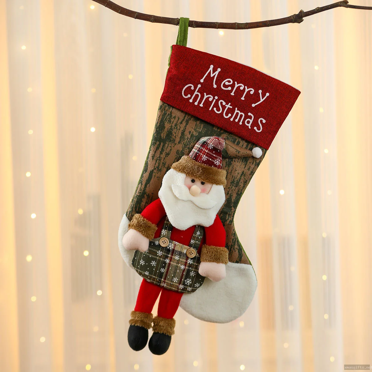 Wholesale Mixed Fabric Christmas Hanging Stocking,47*28cm Big 3D Plush Decor Gift Sack For Tree & Fireplace Holiday Storage Supply